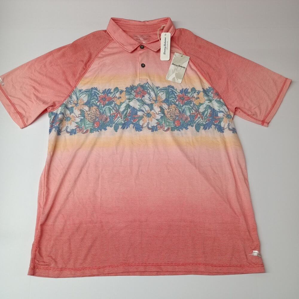 Tommy Bahama Polo Shirt Floral‎ Island Zone Men Size 2XL Pink